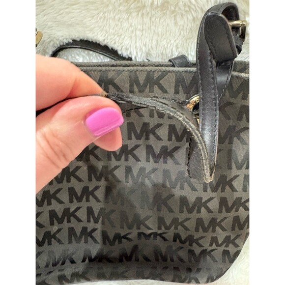 Michael Kors Tote Bag Womens Large Brown/Black MK Logo Monogram Gold - Picture 4 of 10